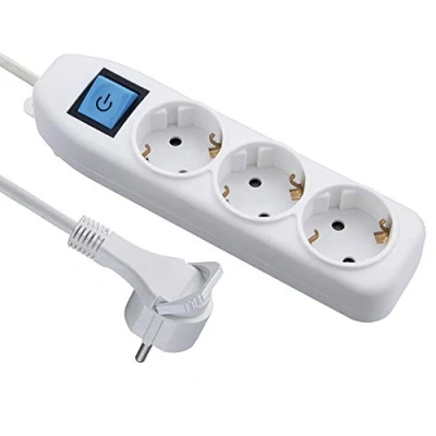 Immagine di Electraline 62442 Ciabatta a 3 prese Schuko con interruttore ON/FF, cavo m, sezione 3G1.5, spina extra piatta, colore bianco, 250 V