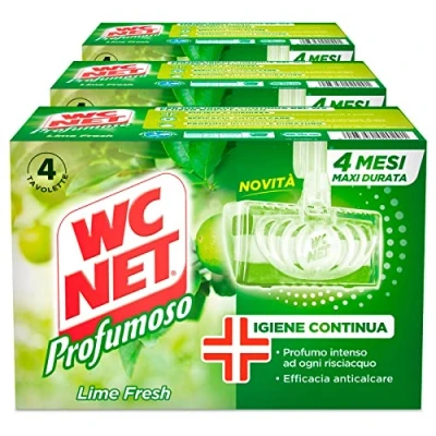 Immagine di Wc Net Tavoletta Profumoso 3 Effect, Detergente Igienizzante Solido per WC, Fragranza Lime Fresh, Lunga Duarata, 4 Pezzi x ConfezionI