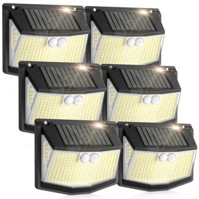 Immagine di Luci Solare LED Esterno Giardino: 248 Luce Solari Pannello Esterne con 3 Modos Sensore da Movimento 270 Illuminazione Parete Lampada IP65 Faretti per Giardino Garage 6 Pezzi