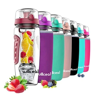 Immagine di Flacone di frutta infusore 32 once resistente con palla gel ghiaccio staccabile, grande Tritan senza BPA, coperchio a vibrazione, design prova perdite Sport, campeggio (Profondo Rosso)
