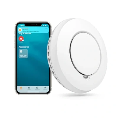 Immagine di meross Rilevatore Fumo con Homekit Smart WiFi, Hub richiesto, Allarme antifumo per casa e di WiFi Rilevamento automatico, EN 14604, Cucina, Seminterrato, Corridoio