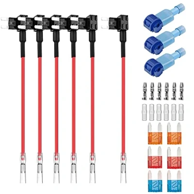 Immagine di GUUZI 6pcs 12V 24V ACS Adattatore Fusibile Piccolo Circuito Aggiuntivo con Cablaggio,Portafusibili Fusibili Sostitutivi 6pcs(5A/10A/15A)