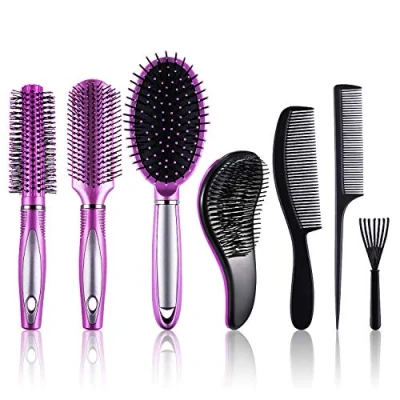 Immagine di SIQUK 7 Pezzi Spazzole per Capelli Rotonde Spazzola Districante Styling Pettine con Coda Pulitore Donna e Uomo Bagnati Asciutti