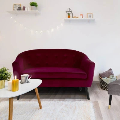 Immagine di Divano scandinavo a 2 posti Savoy in velluto Bordeaux Menzzo