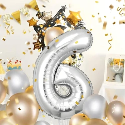 Immagine di Palloncini Compleanno 6 Anni Argento 101 CM Palloncino Numero Decorazioni Vola con l’Elio