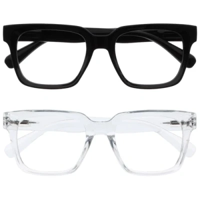 Immagine di OPULIZERA Occhiali luce blu donna e uomo Antiriflesso Antibagliore Confezione da 2 per computer UV400 Oversize Rettangolare Nero Chiaro +0.00
