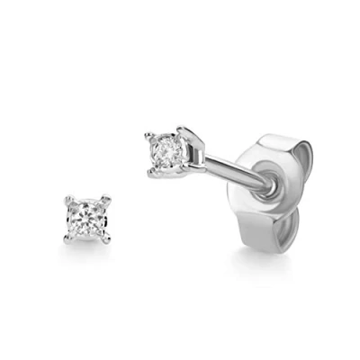 Immagine di Orovi Orecchini Donna Oro Bianco e Diamanti Naturali, Vero 9KT 375, Punto Luce Piccoli a lobo, anallergici perno chiusura farfalla pressione.