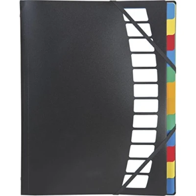 Immagine di Brunnen Cartella organizer in polipropilene con separatori ed elastico, formato A4, confezione da 12 unità, colore: Nero