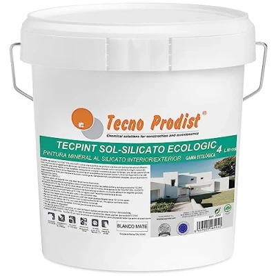 Immagine di Tecno Prodist TECPINT SOL SILICATE ECOLOGIC (4 litri) Idropittura minerale ai silicati per esterni ed interni, 100% Naturale. Pareti e Soffitti Traspiranti Inodore (BIANCO)