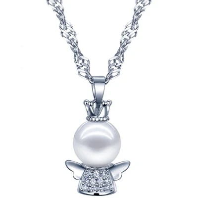 Immagine di Collana con ciondolo angelo custode per donne e bambine, Yumilok, in argento Sterling 925, perla, zirconi