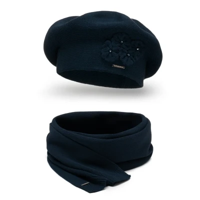Immagine di Vivisence Set Invernale da Donna Berretto Caldo E Sciarpa Lunga in Filato con Lana Perfetti per Affrontare Le Giornate Fredde, Blu Scuro,Taglia Unica