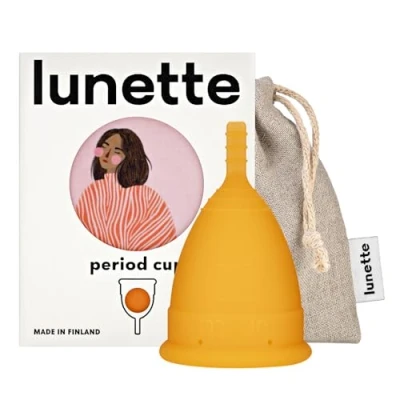 Immagine di Coppetta mestruale riutilizzabile Lunette Arancio Modello 2 per flussi normali o abbondanti (EN Versione)