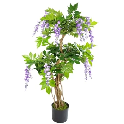 Immagine di Leaf Design UK Albero di glicine artificiale realistico, materiali misti, viola, 110 cm