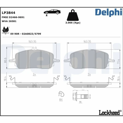 Immagine di DELPHI LP3844 Kit pastiglie freno Predisposto per contatto segnalazione usura con lamierino anticigolío accessori