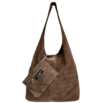 Immagine di Modarno borsa a tracolla da donna in pelle scamosciata pochette, tracolla, shopper, donna, vera (Taupe Scuro)