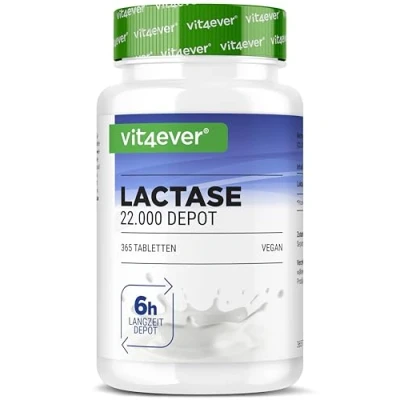 Immagine di Lattasi 22.000 depot 365 compresse con effetto (Sepismart® a lento rilascio) Alto dosaggio di unità FCC Per l&#039;intolleranza al lattosio + intolleranza latte Senza additivi indes