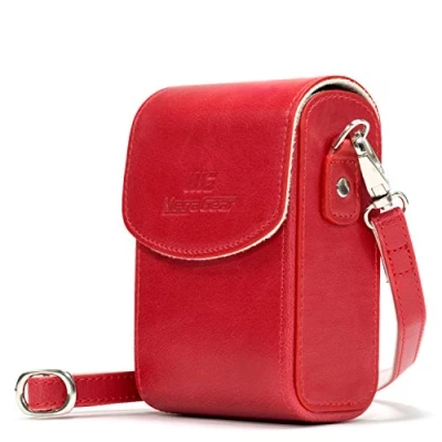 Immagine di MegaGear MG1214 Custodia in finta pelle per Fotocamera con Tracolla compatibilie Panasonic Lumix DC TZ95, TZ90, DMC LX15, TZ80, TZ100 Rosso