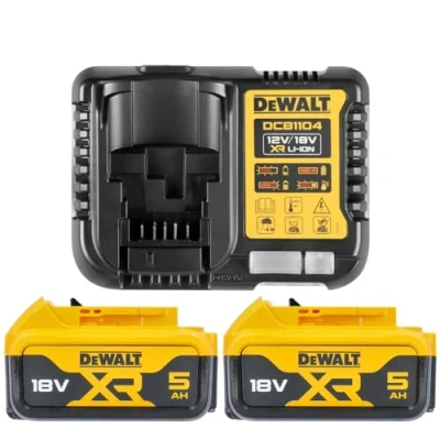 Immagine di DEWALT B DCB184 XR Batteria agli ioni di litio, 5,0 Ah, 18 V, confezione doppia + caricabatterie DCB115, colore: Giallo