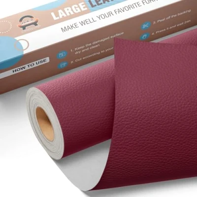 Immagine di Patch per Riparazione in Pelle 40 x 160 cm, Toppe Autoadesive Pelle, Adesiva Riparazioni Divano, Sedile Auto, Mobili, Borsa Borgogna
