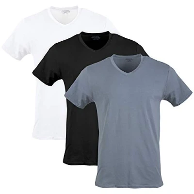 Immagine di Gildan T Shirt Elasticizzata in Cotone, Multipla Intimo, Bianco/Nero Fuliggine/Grigio Flanella (Confezione da 3), XXL (Pacco 3) Uomo