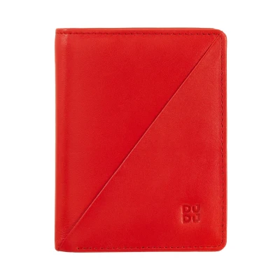 Immagine di DUDU Portafoglio Donna Piccolo di Pelle Colorata Porta Carte e Tessere con Portamonete Zip Bottone Rosso fiamma