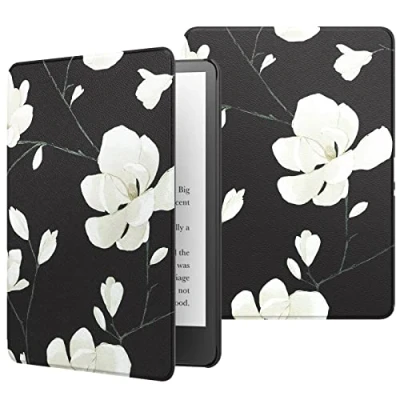 Immagine di MoKo Custodia Compatibile con Kindle Paperwhite 11ª Generazione 2021 e 2022, Schermo da 6,8&quot;, Protettiva Ultra Sottile Leggera per Lettore Ebook, Nero &amp; Bianco Magnolia