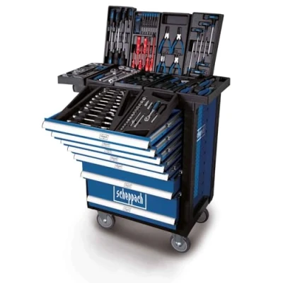 Immagine di Scheppach TW1000 Carrello da Officina, 263 Pezzi Accessori, Ben ordinati, chiudibili e mobili, Metallo, Colore, 770 x 460 970 mm