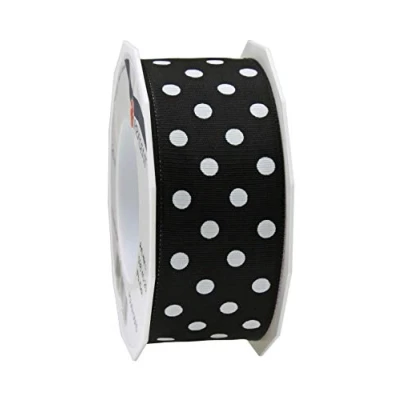 Immagine di Präsent Nastro in taffetà a Pois, Nero/Bianco, 40 mm 20 m, Seide
