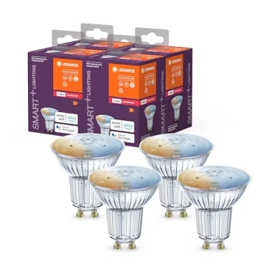Immagine di LEDVANCE Smart+ Reflektorlampe mit ZigBee Technologie, 4,9W, PAR16, Lichtfarbe RGBW einstellbar, Sockel GU10, 4er Pack