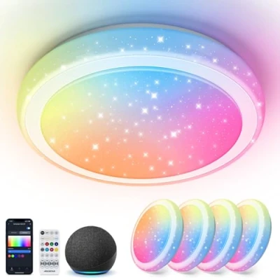 Immagine di Aigostar Mesh Plafoniera Led Soffitto Intelligente Bluetooth Mesh, Ø39CM, 24W, 2650LM, Alexa, 3000K 6500K e RGB Dimmerabile, Plafoniere da per Cucina, Soggiorno, 4 Unità