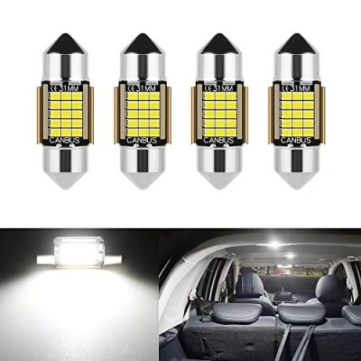 Immagine di 4 pezzi Lampadine C5W LED Festone 31mm Canbus 12V 6000K Bianco Super Luminoso per Luci Interne Auto e Targa Senza Errori Polarità