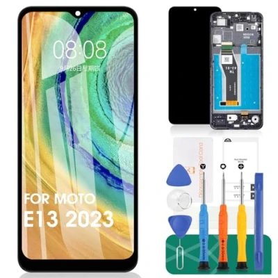 Immagine di SRJTEK Per Motorola Moto E13 2023 Display LCD Sostituzione Dello Schermo Touch Digitizer Assembly Kit di Riparazione (Nero, Con Telaio)