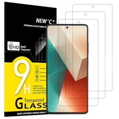Immagine di NEW&#039;C 3 Pezzi, Vetro Temperato per Xiaomi Redmi Note 13 5G/4G, privo di graffi, durezza 9H, pellicola protettiva HD, 0,33 mm, ultra trasparente, resistente