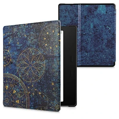 Immagine di kwmobile Custodia eReader Compatibile con Amazon Kindle Oasis 10. Generation Cover eBook Reader Flip Case giallo/blu scuro Mandala Dorato