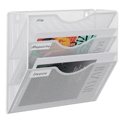 Immagine di EasyPAG Portariviste a 3 ripiani, formato A4, con tasca muro, organizer per posta, porta riviste, colore: bianco