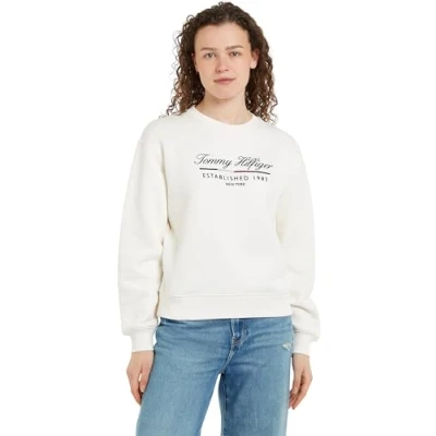 Immagine di Tommy Hilfiger Donna Felpa con Scollo Rotondo, Beige (Ancient White), L