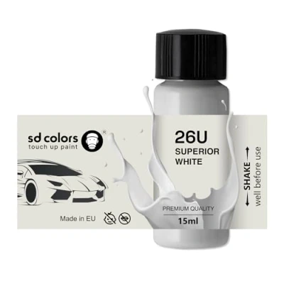 Immagine di SD COLORS Vernice per ritocchi 26U, 15 ML, riparazione graffi e scheggiature, codice colore bianco superiore (solo vernice)