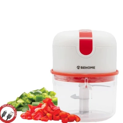 Immagine di BEHOME Tritatutto Ricaricabile USB Senza Fili, Capacità 250 ml Mini da Viaggio con Lame Acciaio inossidabile per Carne, Verdure, Frutta, Rosso e Bianco