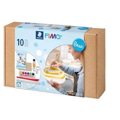 Immagine di STAEDTLER 81 set 01 FIMOair Pasta da modellare ad asciugatura all&#039;aria, base con strumenti per e accessori (set 16 pezzi, incluso blocco di argilla 500 g)