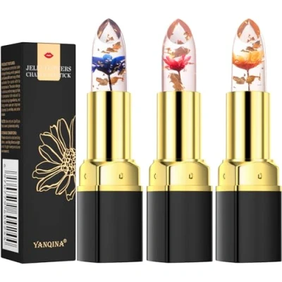 Immagine di 3 Pz/Set Flower Jelly Lipstick Set Cambiamento di temperatura Idratante fiore Stick Labbra Lunga durata Nutriente Balsamo Magia colore Lip Gloss