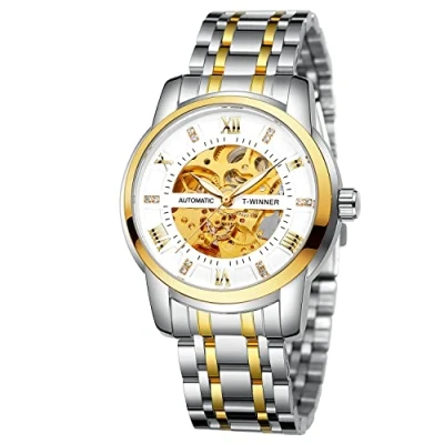 Immagine di FORSINING Orologio da polso meccanico automatico uomo con scheletro di lusso impermeabile in acciaio inossidabile, 05 bianco argento, Bracciale