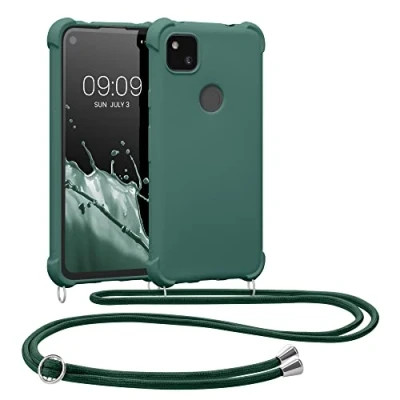 Immagine di kwmobile Custodia Compatibile con Google Pixel 4a Cover Back Case in Silicone TPU Protezione Smartphone Cordino verde scuro