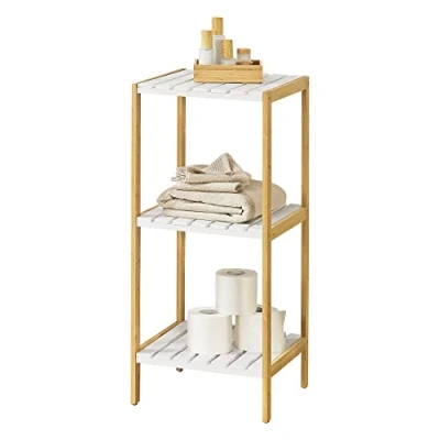 Immagine di Scaffale in bambù a 3 Ripiani MDF (LxPxA) 33 x 34 80 cm Mobile Color Naturale e Bianco per Cucina/Bagno