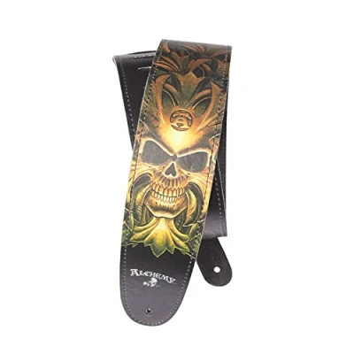 Immagine di D&#039;Addario Tracolla Alchemy in Pelle per Chitarra, Green Skull