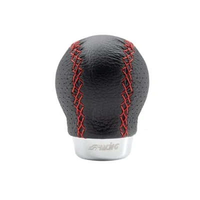 Immagine di Simoni Racing SET/CR Pomello Set Red Seam per Leva Cambio, Universale Auto, in eco pelle Nera, Cuciture Rosse