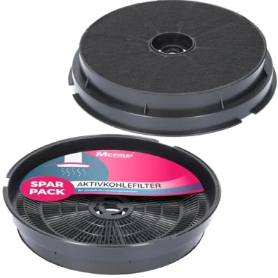 Immagine di McFilter 2x Filtro a carboni attivi Ø 190 mm per cofano estrattore adatto Refsta K25, Zanker 902979378/4, Tecnowind Typ H, Whirlpool 484000008647 cappa aspirante