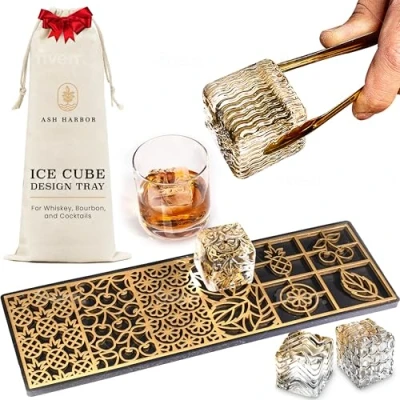 Immagine di Ash Harbor (Botanicals) stampo per cubetti di ghiaccio trasparente bourbon e cocktail in 5 secondi, whisky, accessori da barista,