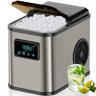 Immagine di KeeGone Macchina ghiaccio,Macchina per il ghiaccio Autopulente,Serbatoio acqua da 2 litri,15KG in 24 H,2 formati di cubetti Casa/Cucina/Ufficio/Bar