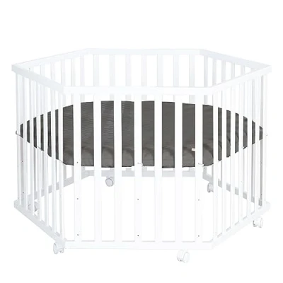 Immagine di roba Box Esagonale per Bambini e Neonati Luxe Graphite quilted con Materassino Ruote Freni Regolabile in 3 Altezze da 0 a 24 Mesi Legno Bianco