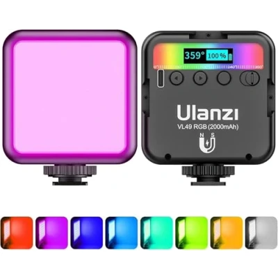 Immagine di Luce Video RGB Led, ULANZI VL49 Faretto Led Dimmerabile 2500K 9500K Temperatura di Colore con Batteria Integrata, Luci illuminazione Pannello LCD Display per Fotocamera Fotografia